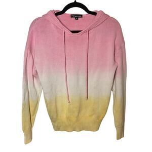 Metric Knits Pink White Yellow Tie Dye Ombre Knit Hoodie Pullover Size Medium